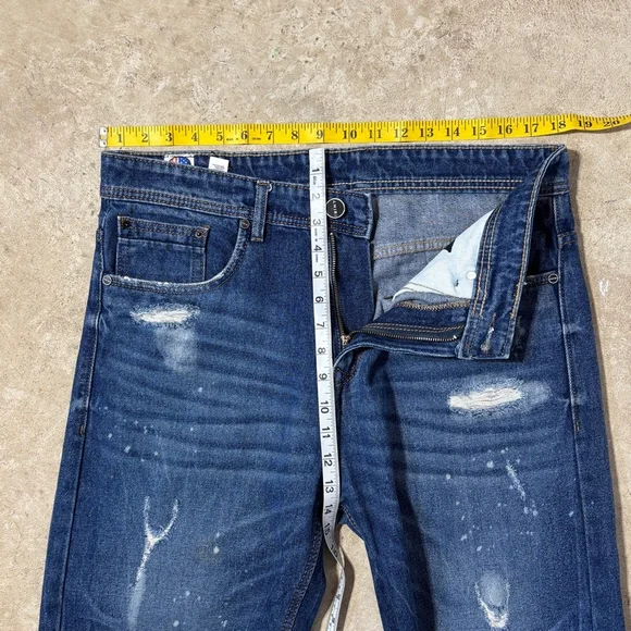 Amiri Blue Jeans Men’s Size 34 HEMMED Embroidered Zipper Fly Distressed Straight